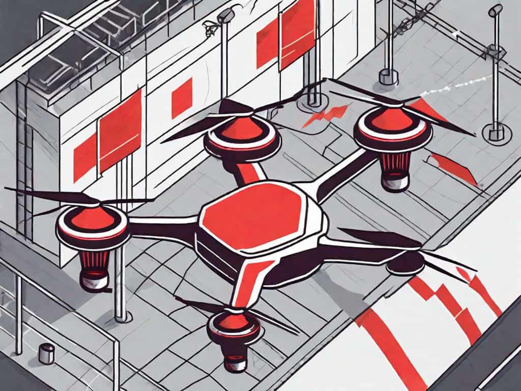 A drone with various red flags attached to it