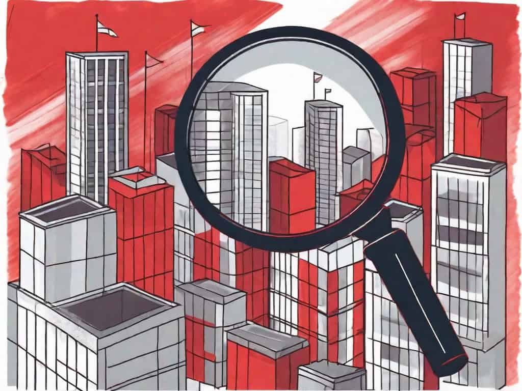 A magnifying glass hovering over an accounting firm building