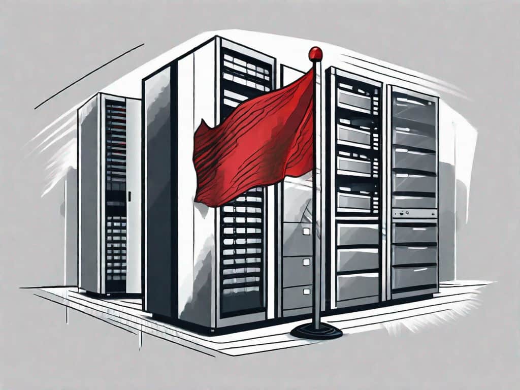A red flag being planted into a symbolic representation of an it contracting firm