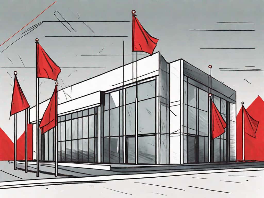 A recruitment agency building with red flags popping up around it