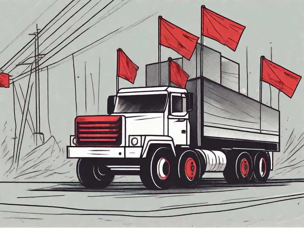 A truck with several symbolic red flags attached to it