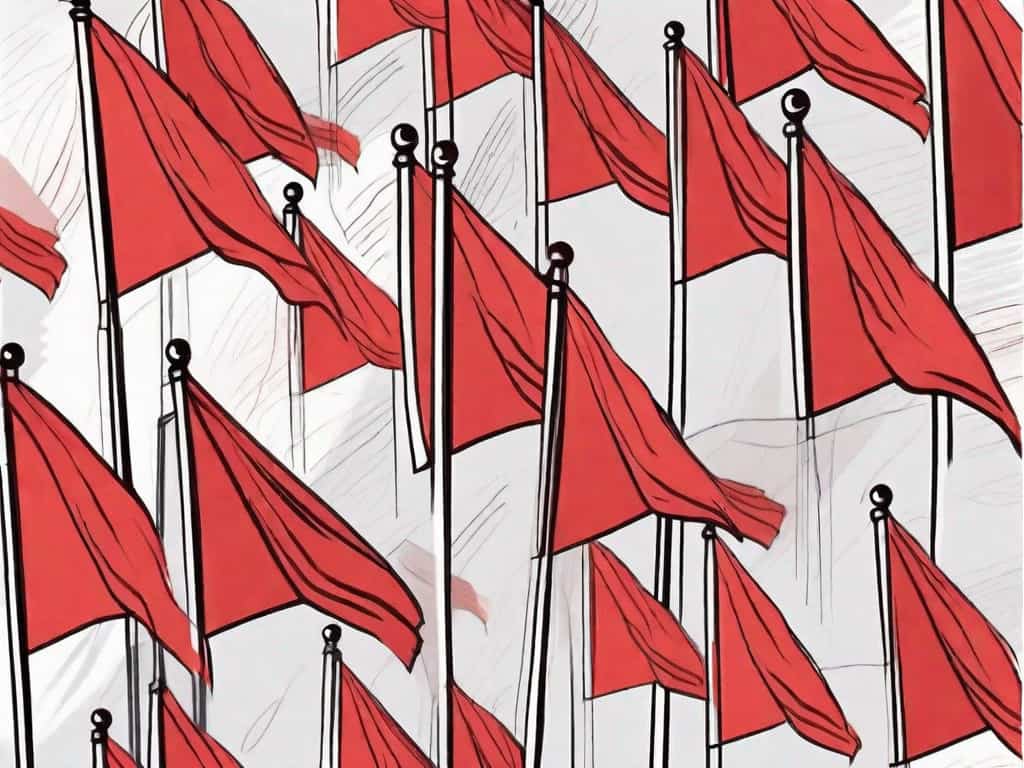 A publishing house with various red flags sticking out of it