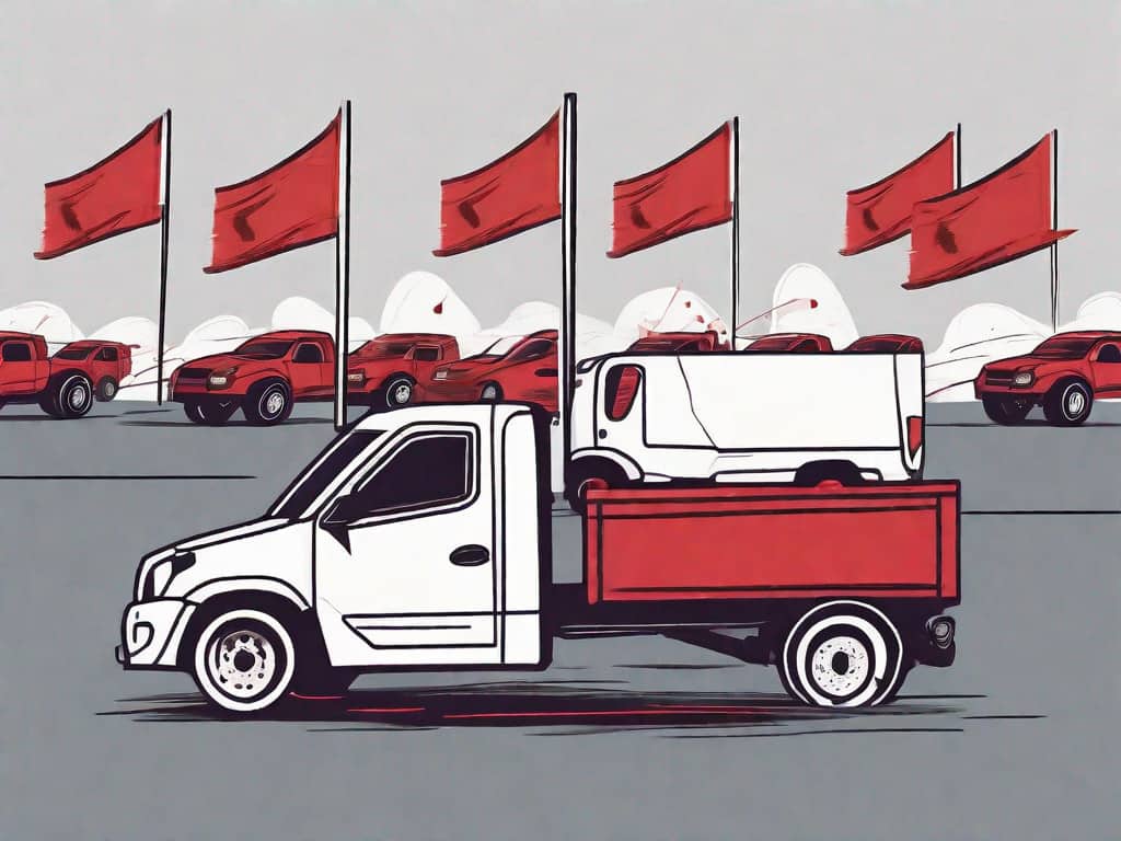 A car and a truck rental company with symbolic red flags flying above it
