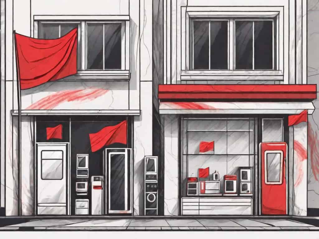 A home appliance company storefront with a few appliances in the window