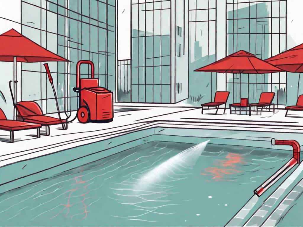 A pool cleaning equipment with a red flag attached to it