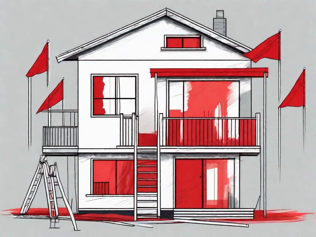 A home under renovation with a few red flags sticking out of it