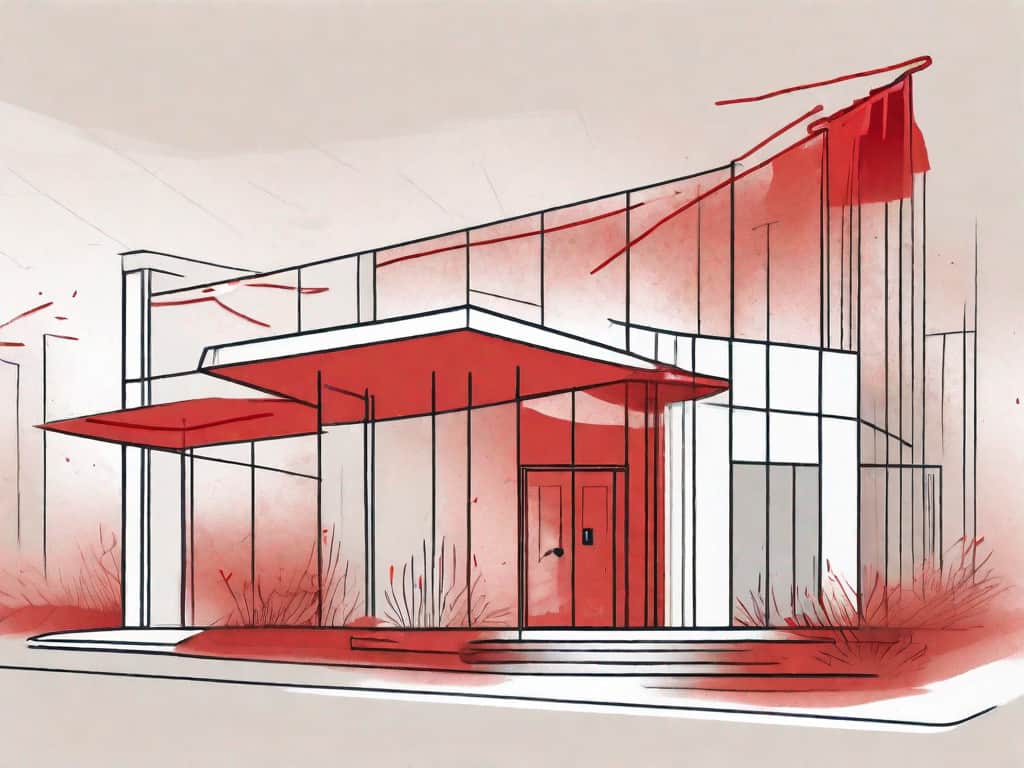A wellness clinic with symbolic red flags attached to various parts like the entrance