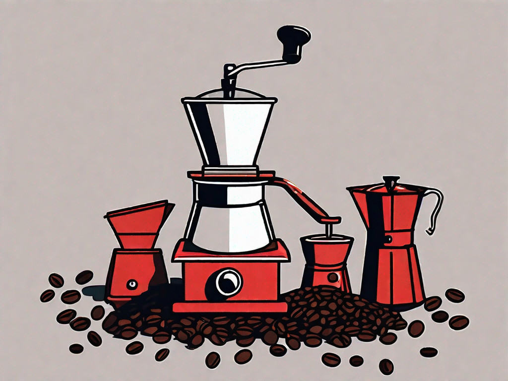 A coffee roastery with symbolic red flags flying above it