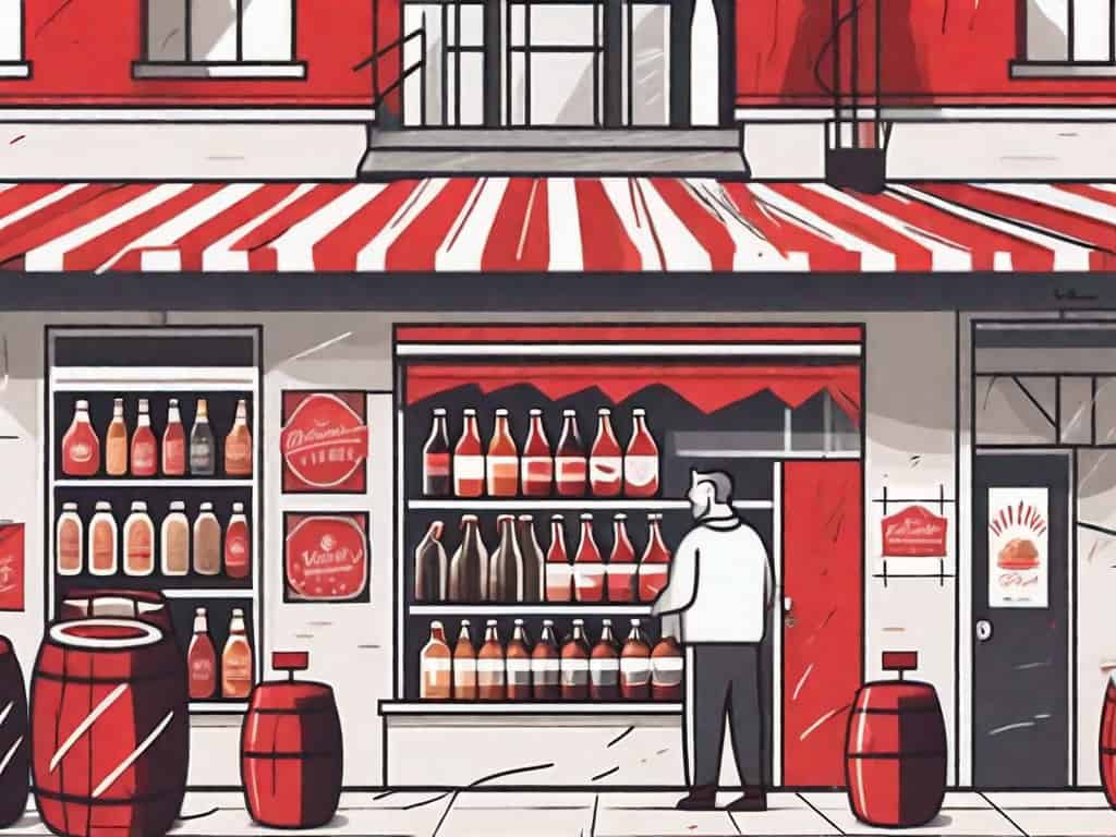 A craft beer shop with a few visible red flags sticking out of it