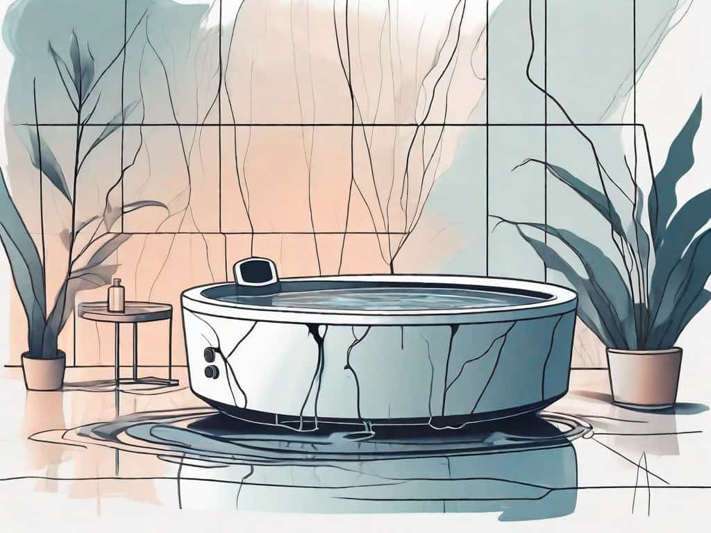 A pristine spa setting with subtle signs of disrepair such as a cracked hot tub