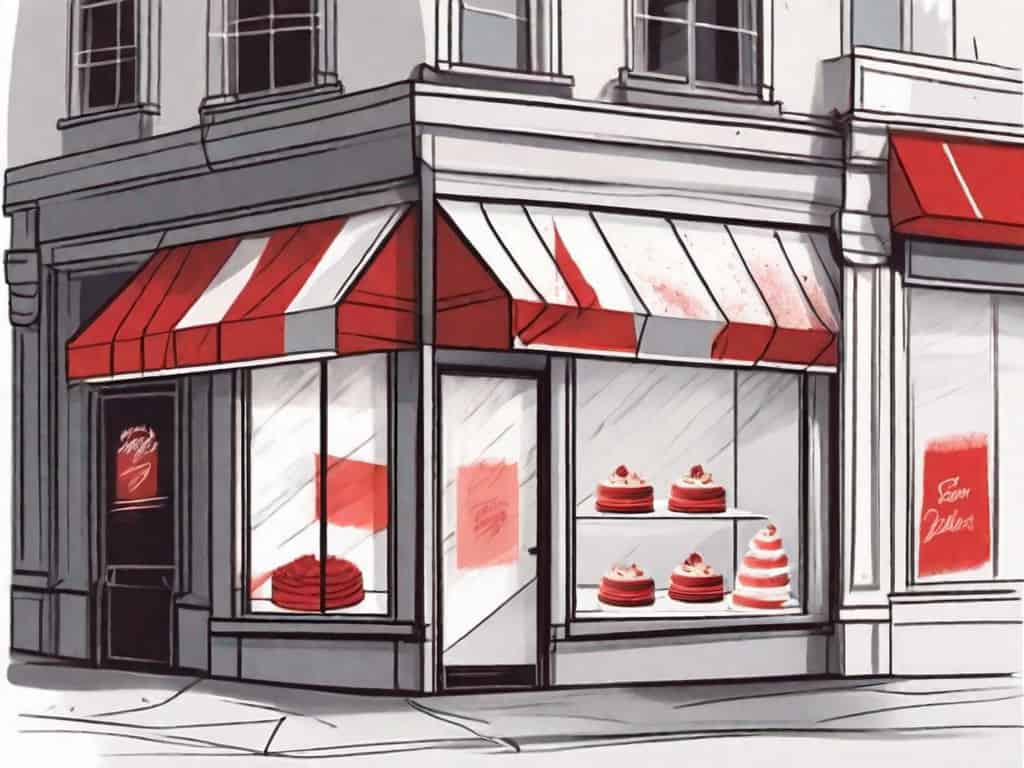 A pastry shop with a few symbolic red flags placed strategically