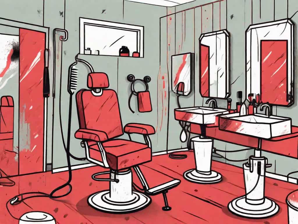 A pet grooming salon with clear red flags such as unkempt grooming tools