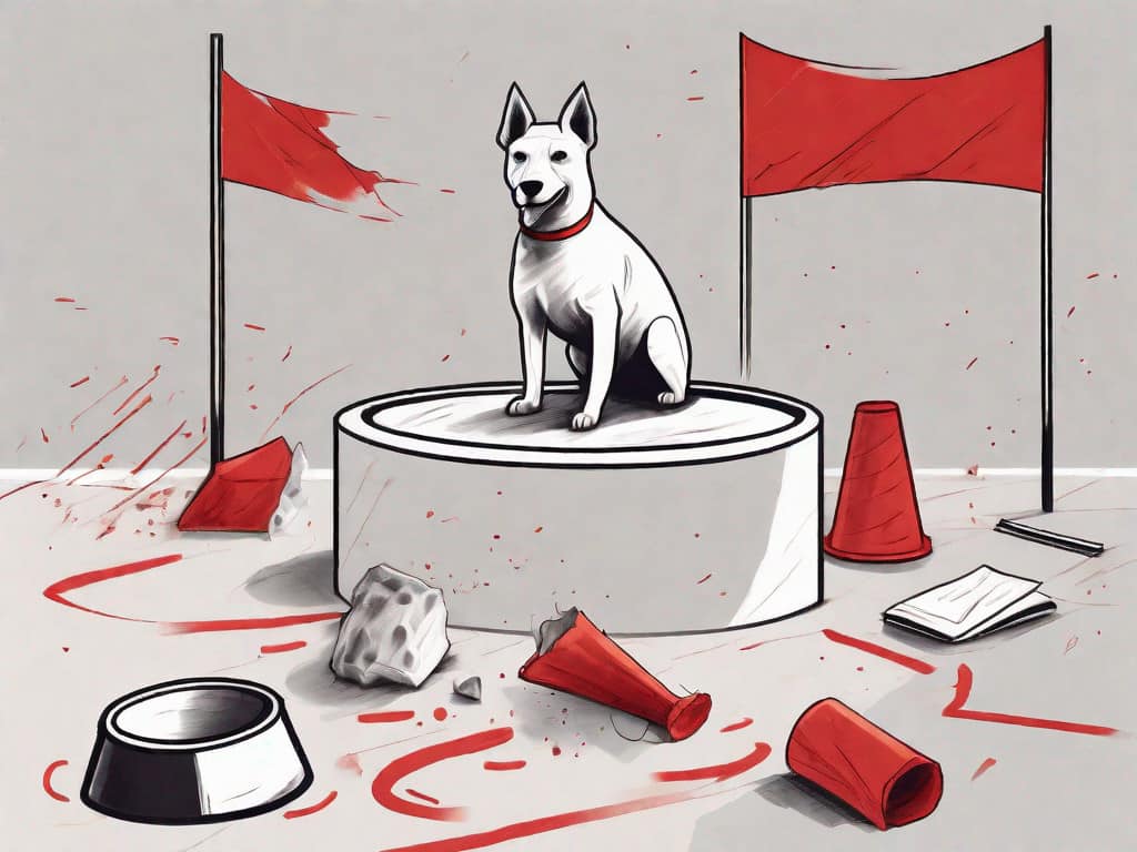 A pet training school with symbolic red flags scattered around