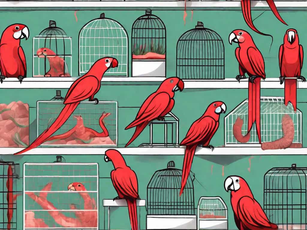 An exotic pet store showcasing various exotic animals like parrots