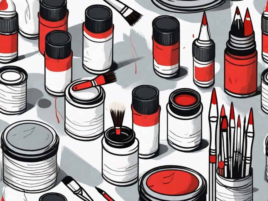 An art supply store with various art materials like paint tubes
