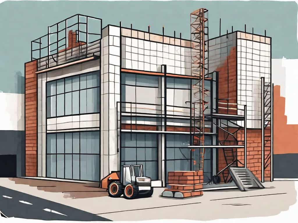 A masonry company's building with various tools like trowels