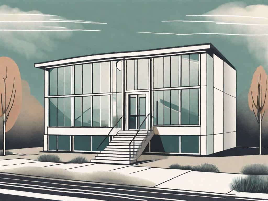 A counseling center building with a large magnifying glass hovering over it