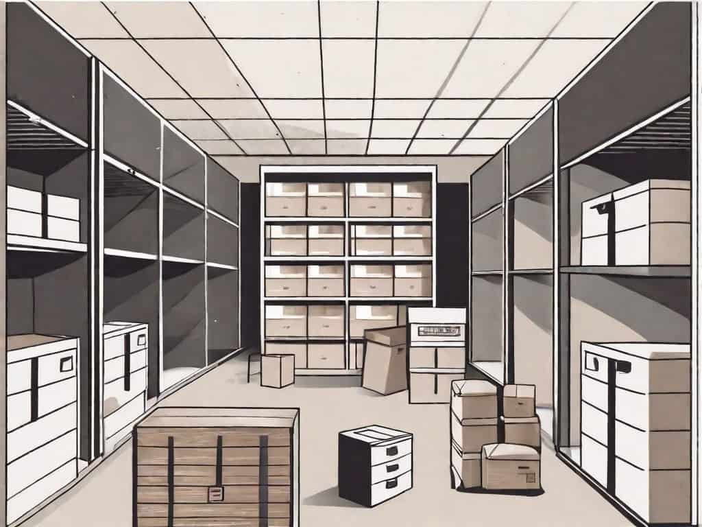 A storage unit facility with various units open