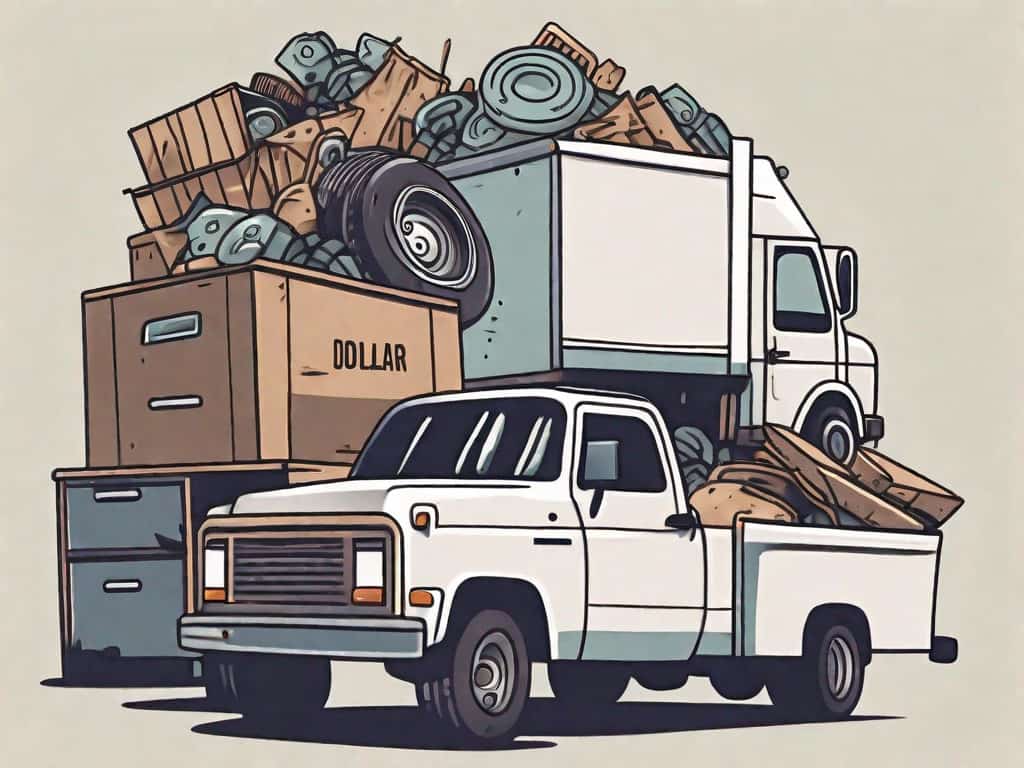 A junk removal truck with a large dollar sign on it