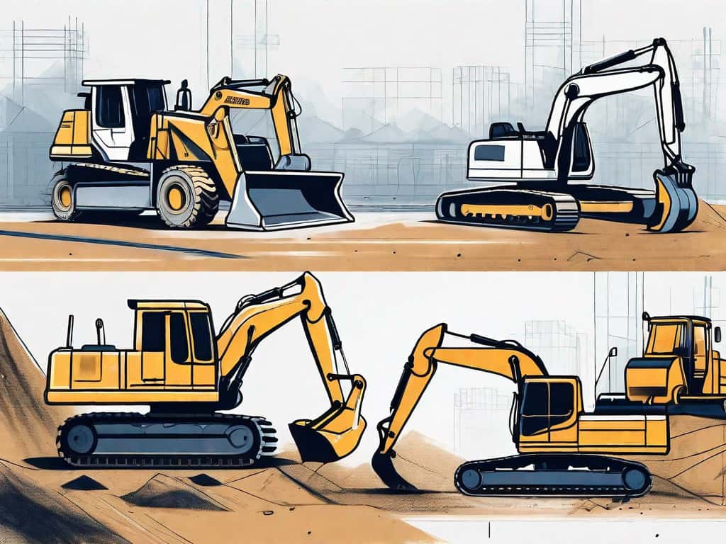 An excavation site with various pieces of machinery like excavators and bulldozers