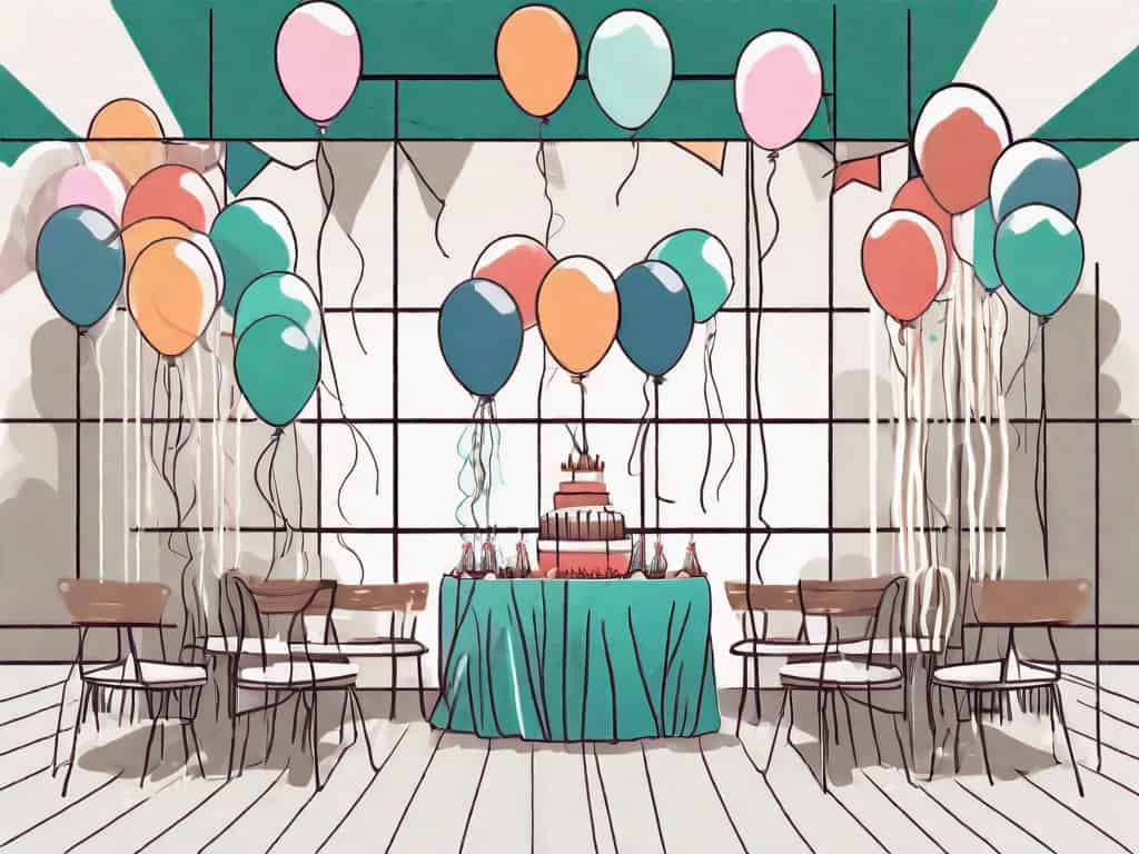 A festive party setup with balloons
