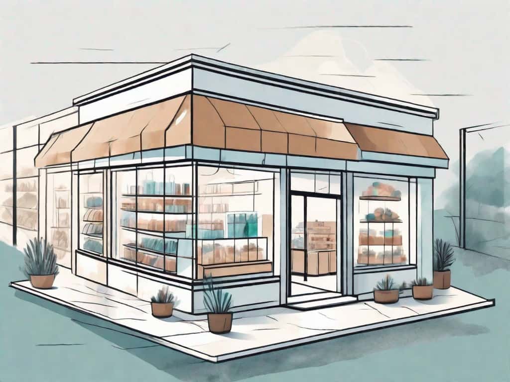 A retail store with a magnifying glass hovering over it