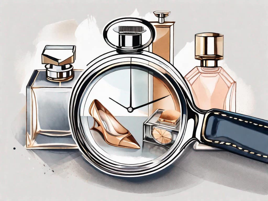 A magnifying glass highlighting key features of a luxury goods company