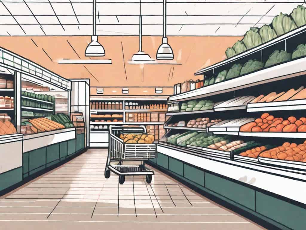 A grocery store with different sections like fresh produce