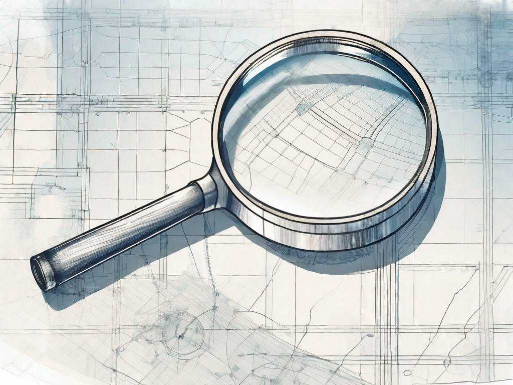 A magnifying glass hovering over a blueprint of an engineering firm