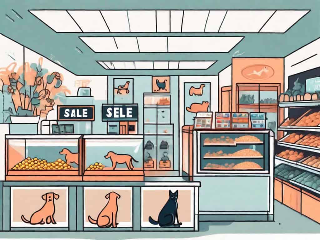 A pet store with various animals like dogs