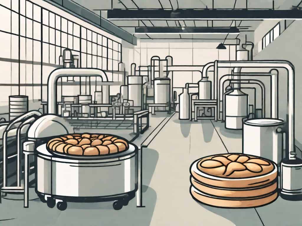 A food production factory with different sections like a bakery