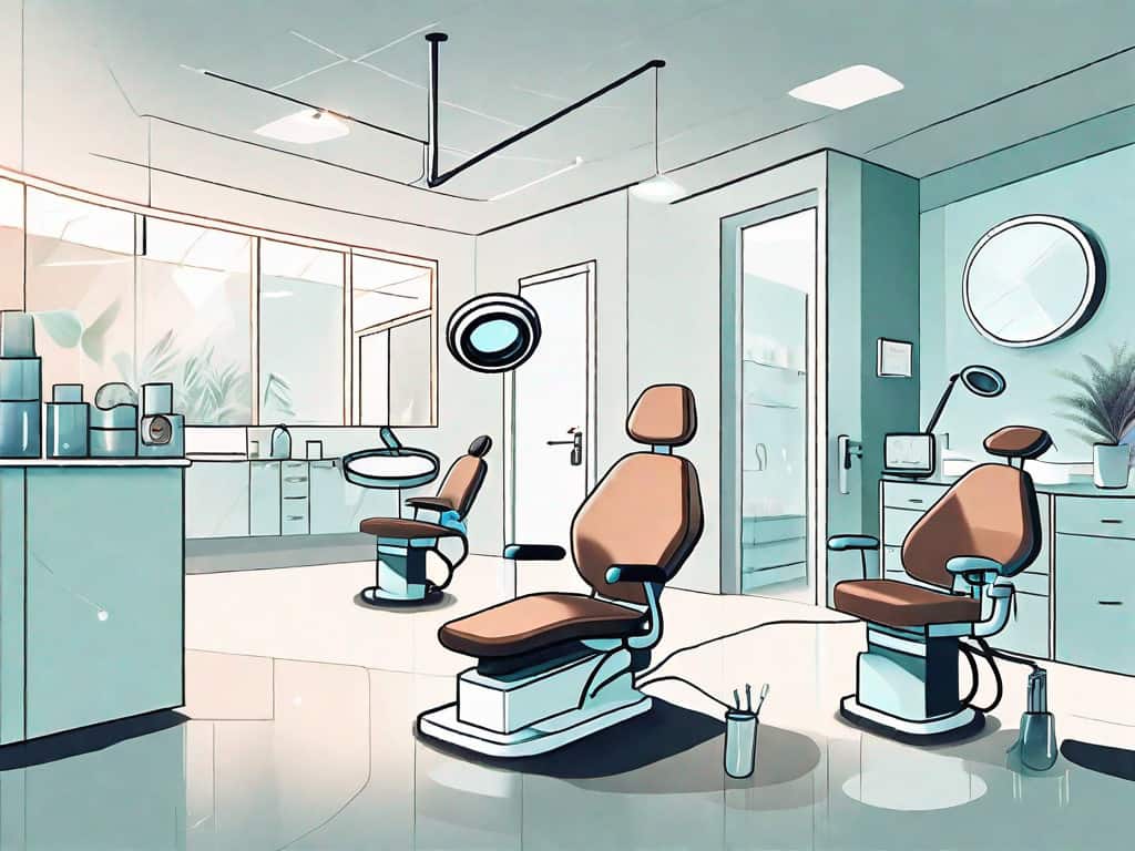 A dental clinic with a magnifying glass hovering over it