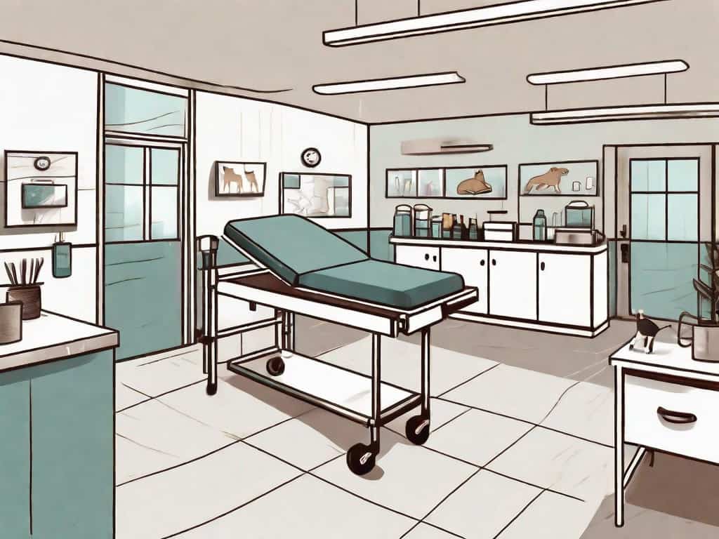 A well-equipped veterinary clinic with different elements like an examination table