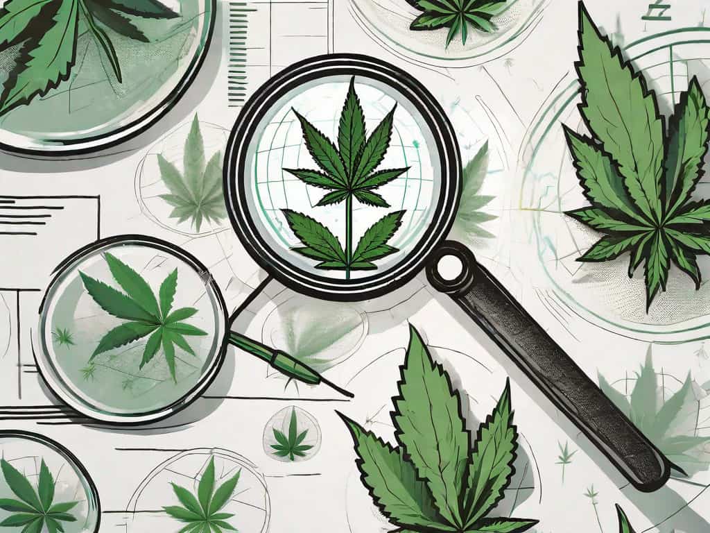 A cannabis plant inside a magnifying glass