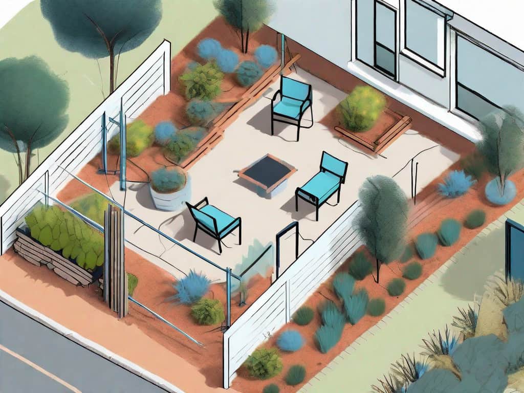 A vibrant landscape construction scene