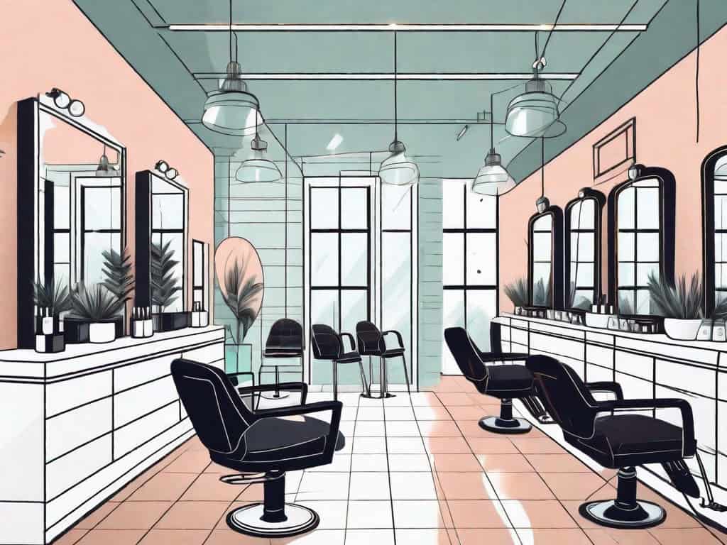 A stylish hair salon interior with various elements like hairdressing chairs