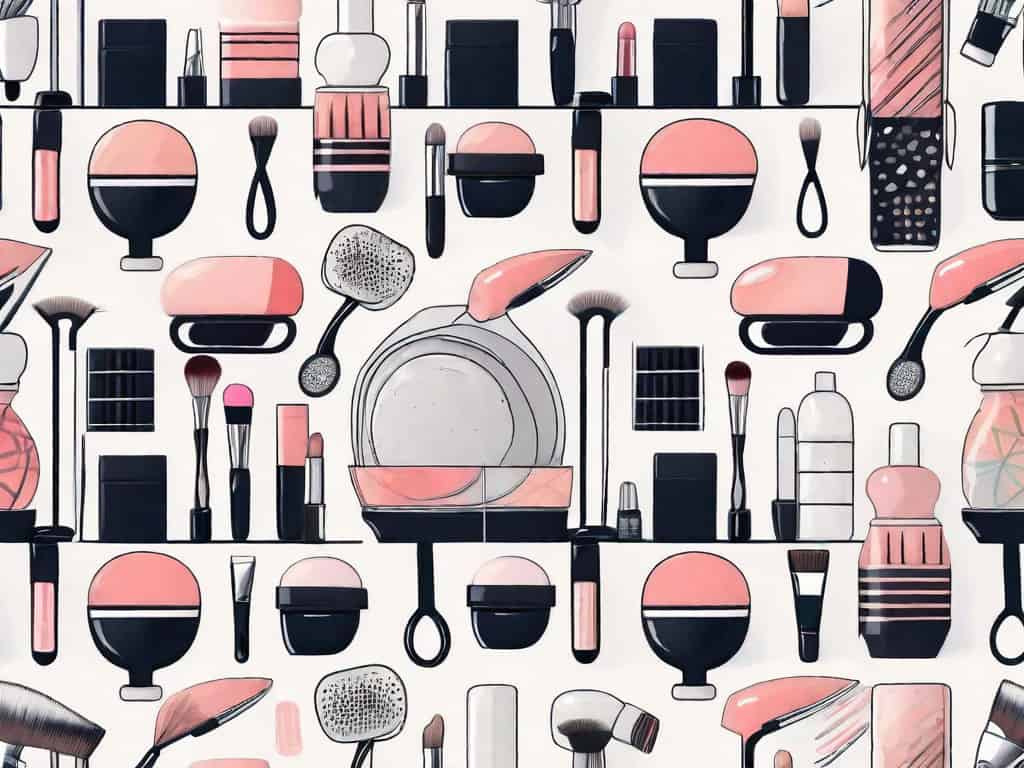 A cosmetology school building with various symbols of beauty tools like hairdryer