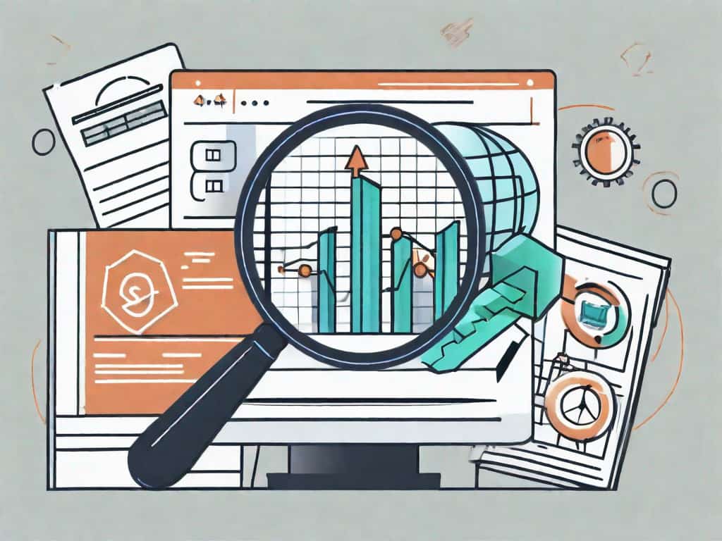 A magnifying glass hovering over a symbolic seo agency building