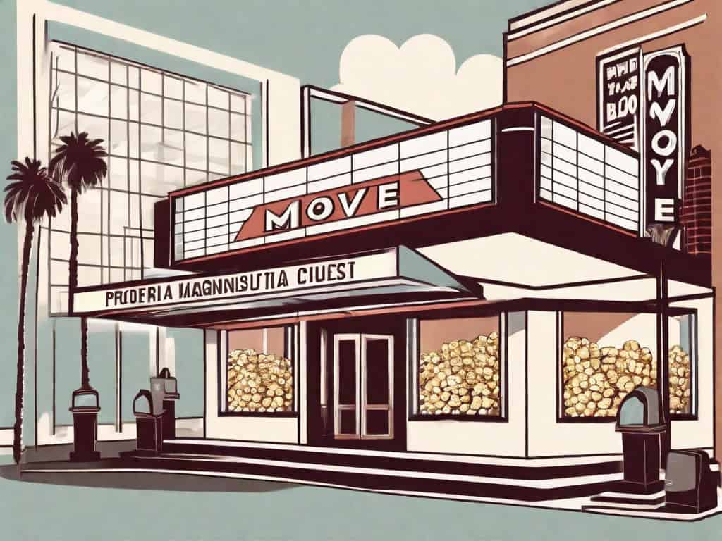 A classic movie theater building with a ticket booth