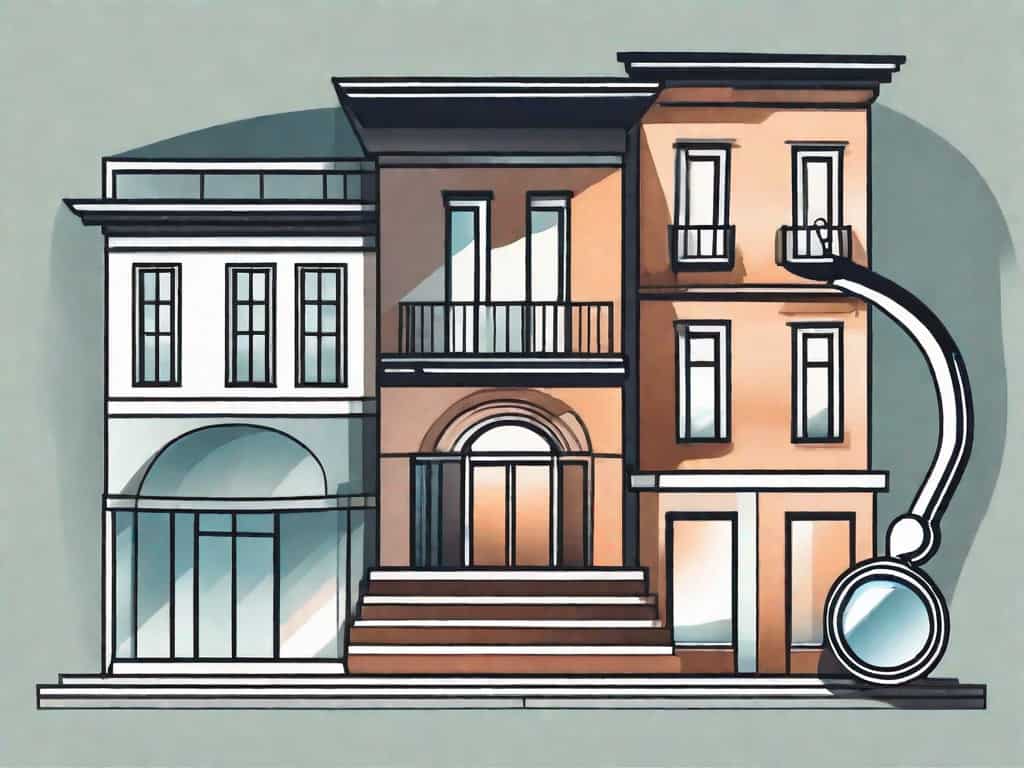 A hotel facade with a magnifying glass hovering over it