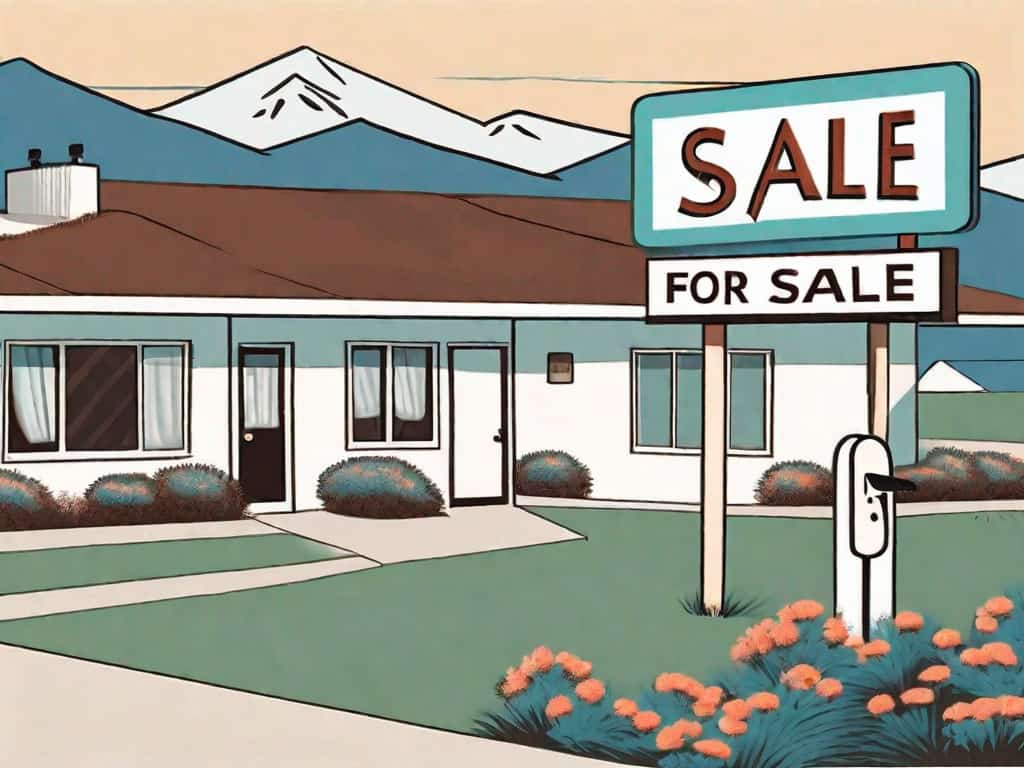 A quaint motel with a 'for sale' sign in the foreground