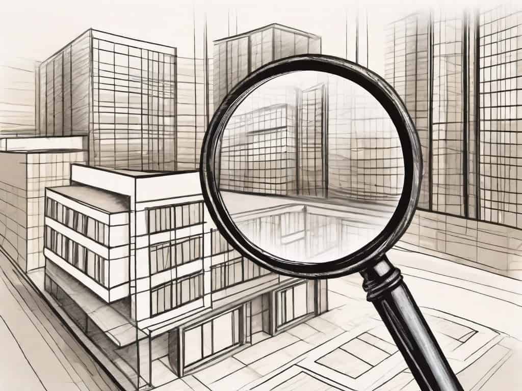 A magnifying glass hovering over a model of a real estate appraisal firm
