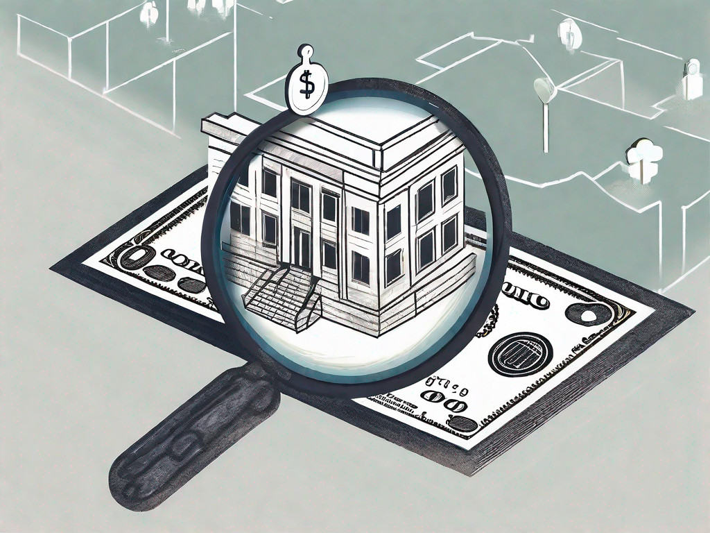 A magnifying glass hovering over a model of a real estate consulting firm building