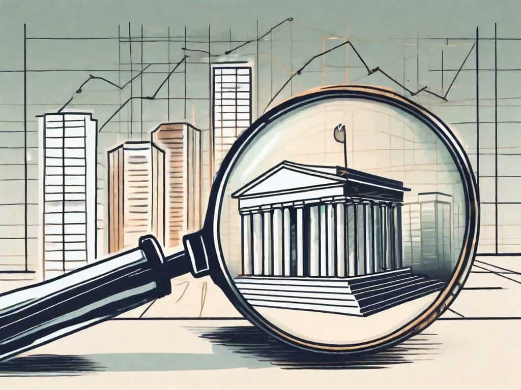 A magnifying glass hovering over an abstract representation of an accounting firm