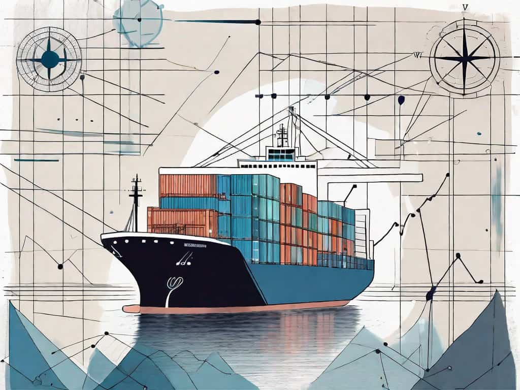 A large cargo ship at sea with various elements like shipping containers