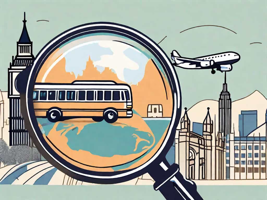 A magnifying glass hovering over a globe