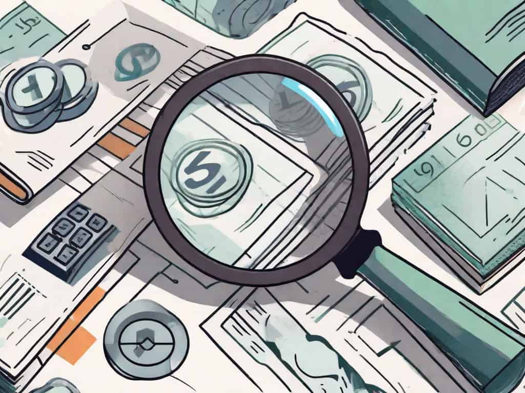 A magnifying glass examining a stack of magazines