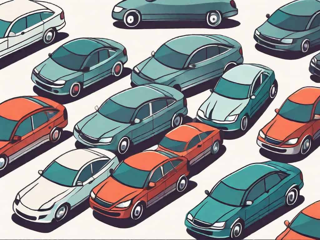 A car dealership with various types of cars
