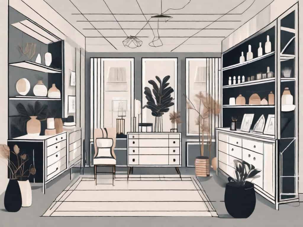 A home décor store with various elements like furniture