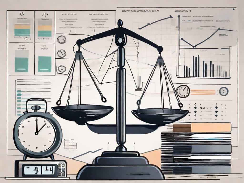 A balanced scale with a detailed business plan on one side and an exit strategy on the other